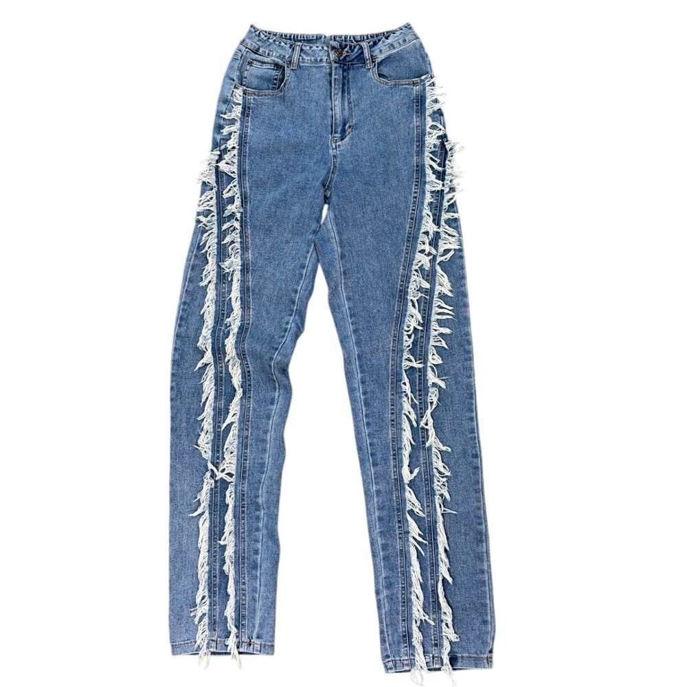 Rehab Lab Y2K Womens Distressed Fringe Straight Leg Jeans S Blue Streetwear - Picture 1 of 6